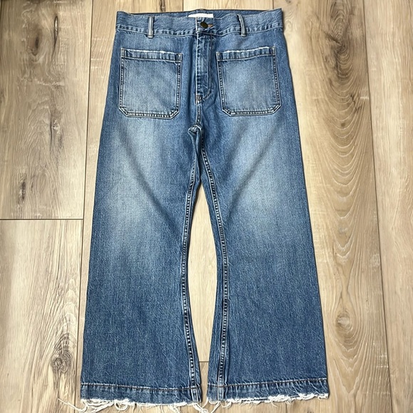 The Great. Patch Pocket Front Wide Leg Jeans Distressed Size 27